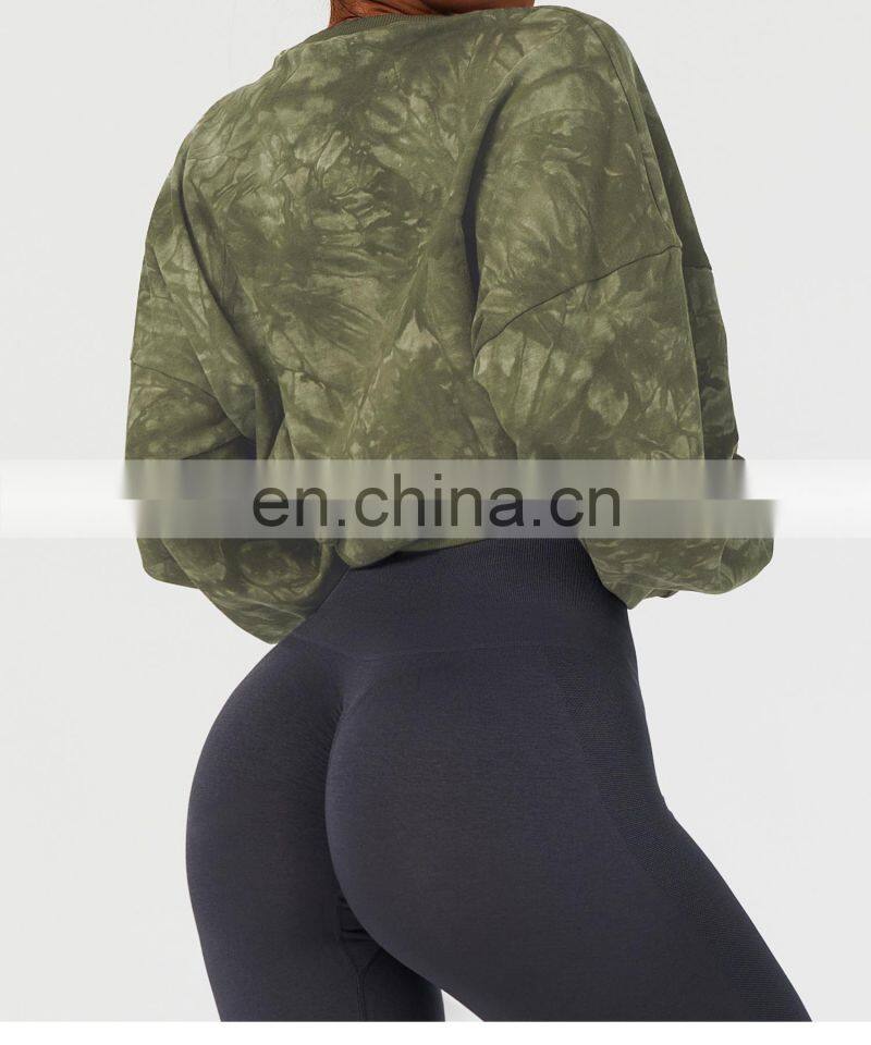 Tie Dye Women Pullover Cotton Sweatshirt Factory Sales Fall Oversized Long Sleeve Hoodies