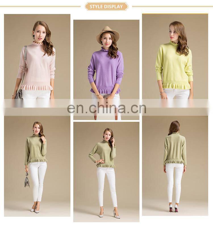 Custom Ruffled Collar Sweaters 100 % Cashmere Knitted Sweater Women