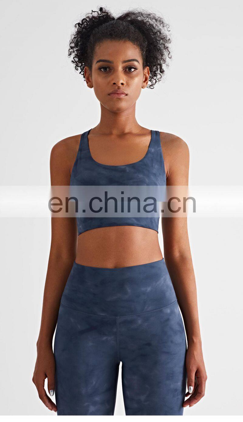 2022 Tie Dye Custom Women Nude Yoga Bra For Running Athletic Shockproof Padded Sports Bra