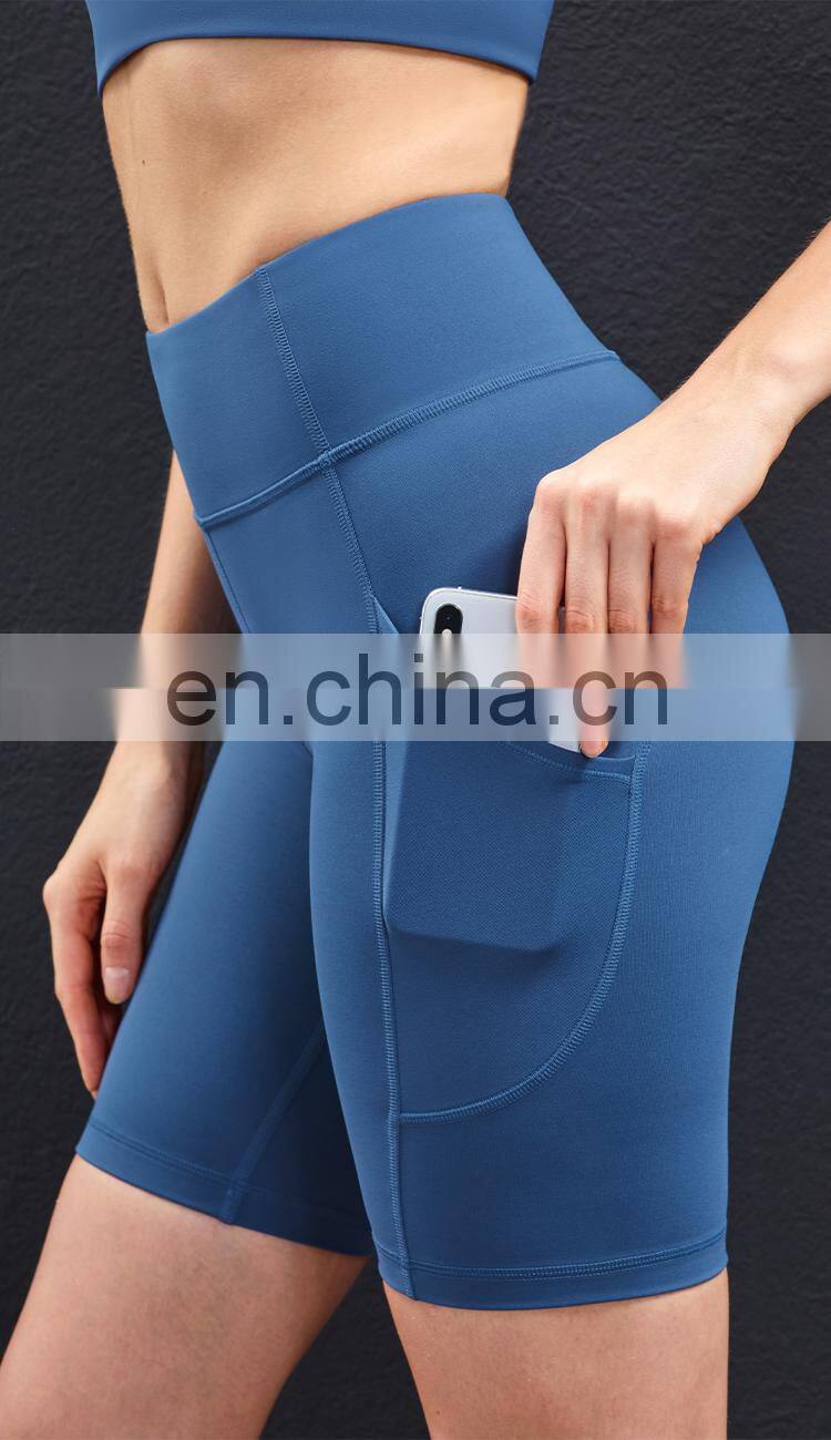 2021 New Arrival Women Biker Shorts With Pocket High Waist Elastic Skinny Short