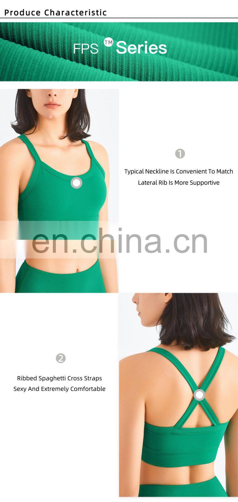 Wholesale Women Ribbed Wide Strap Sports Top Sustainable Cross Back Yoga Bra