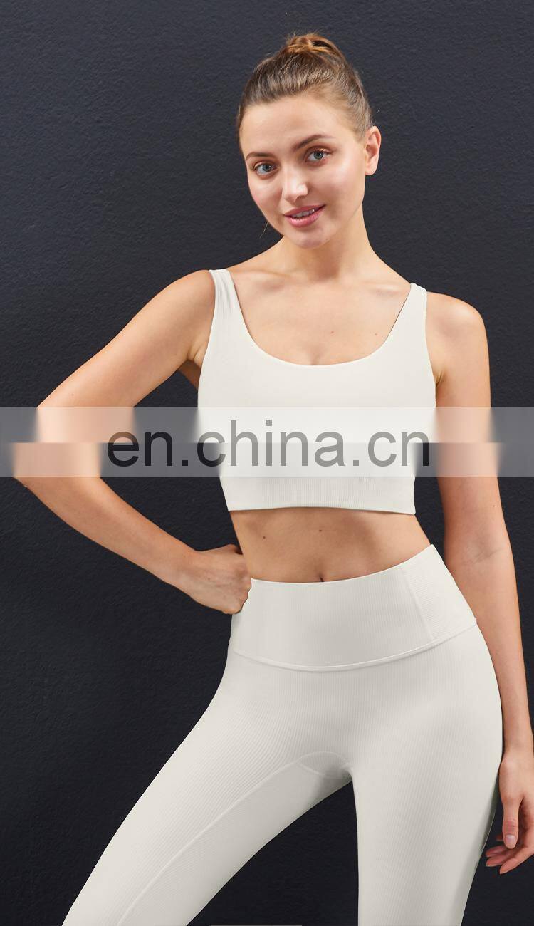 Plus Size Sports Bra for Women Ribbed U Neckline Sexy Square Back Custom Sport Bra Top Fitness