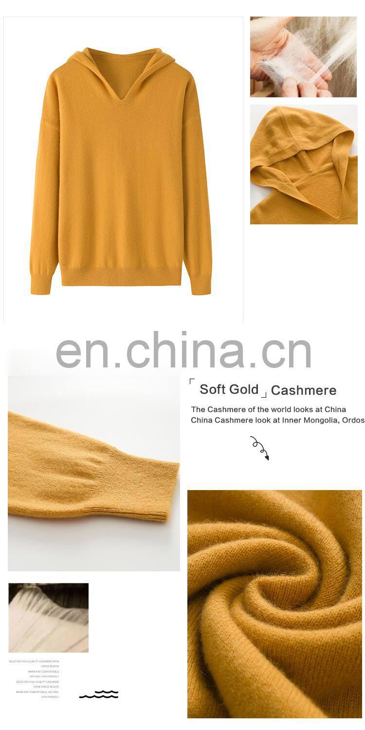 New Custom Plus Size 100% Cashmere Hoodies for Women Casual Plain Knitting Winter Wear with Front Logo and Hooded Collar