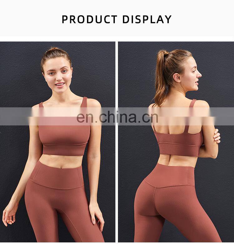 Plus Size Sports Bra for Women Ribbed U Neckline Sexy Square Back Custom Sport Bra Top Fitness