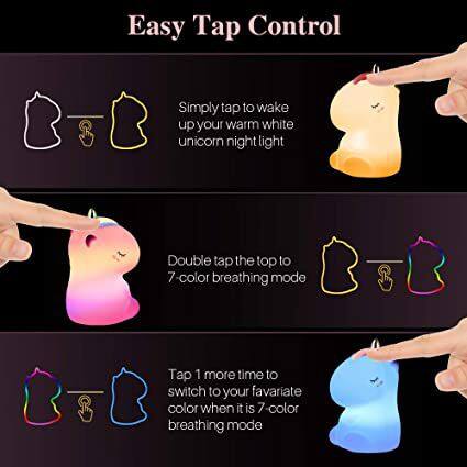 3500K Nursery Silicone USB Portable Color Charging Cute LED Unicorn Night Lights for Kids Bedroom Decor Birthday gift