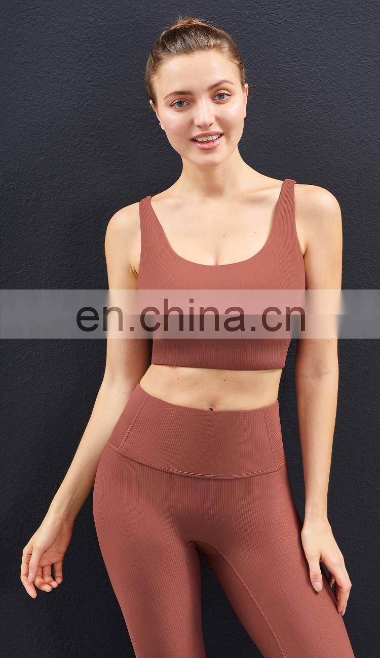 Plus Size Sports Bra for Women Ribbed U Neckline Sexy Square Back Custom Sport Bra Top Fitness