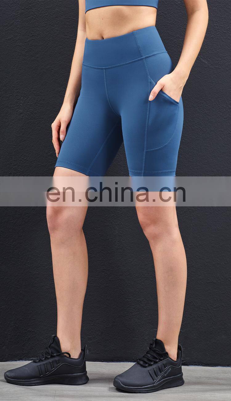 2021 New Arrival Women Biker Shorts With Pocket High Waist Elastic Skinny Short