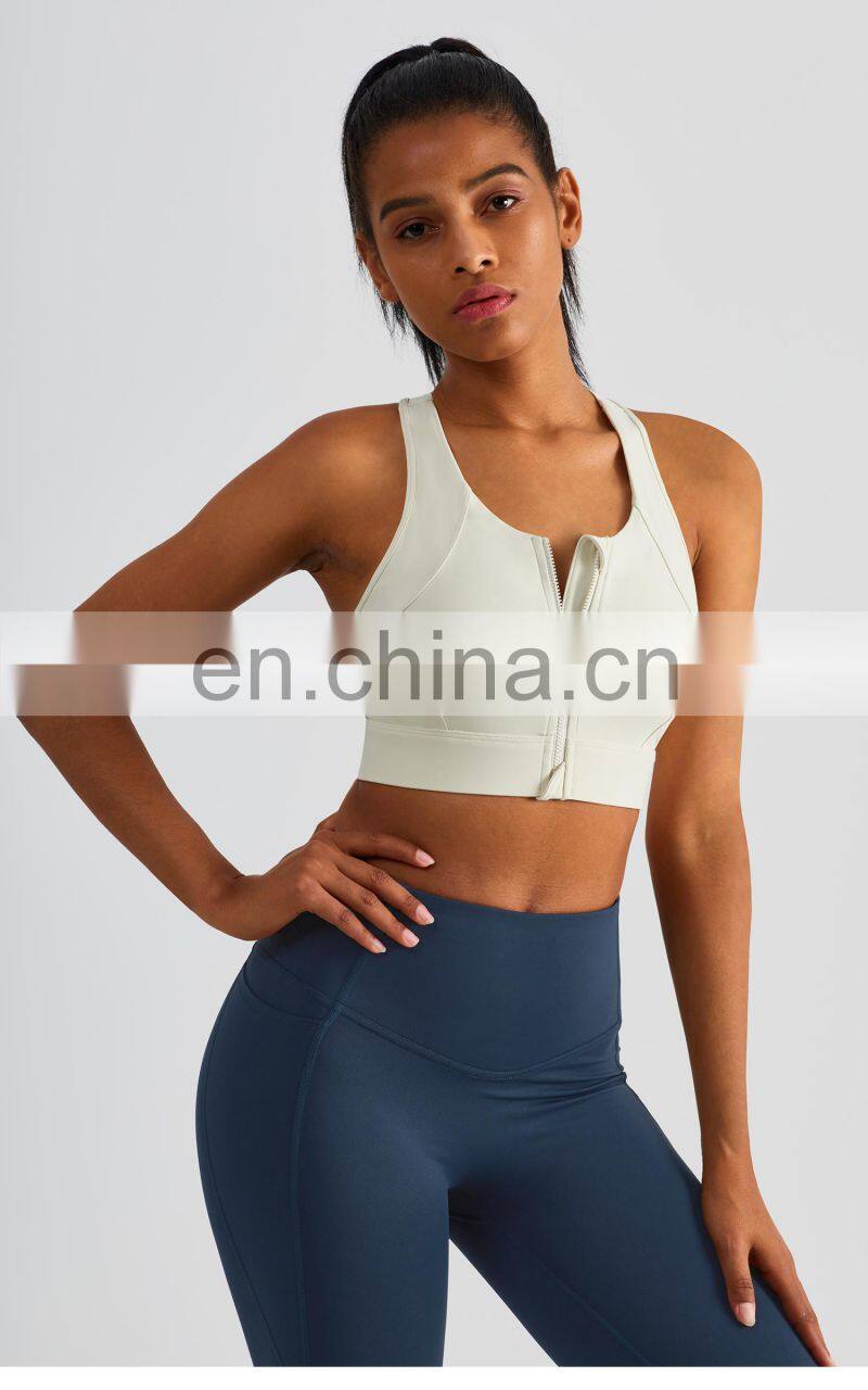 New Arrival Front Zip Sports Quick Dry Gym Bras Women Racer Back High Impact Yog Tops