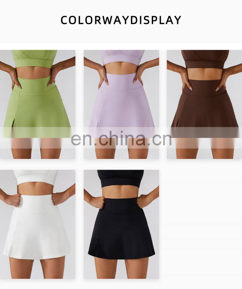 Tik Tok Anti Glare Women Tennis Pleated Skirts Solid Color Outdoor Active Wears