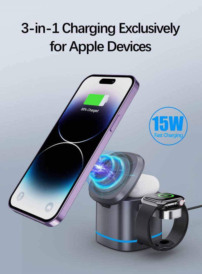 Portable 3-in-1 15W Wireless Charger Multifunctional with Power Bank for Multiple Devices and Microphone Use