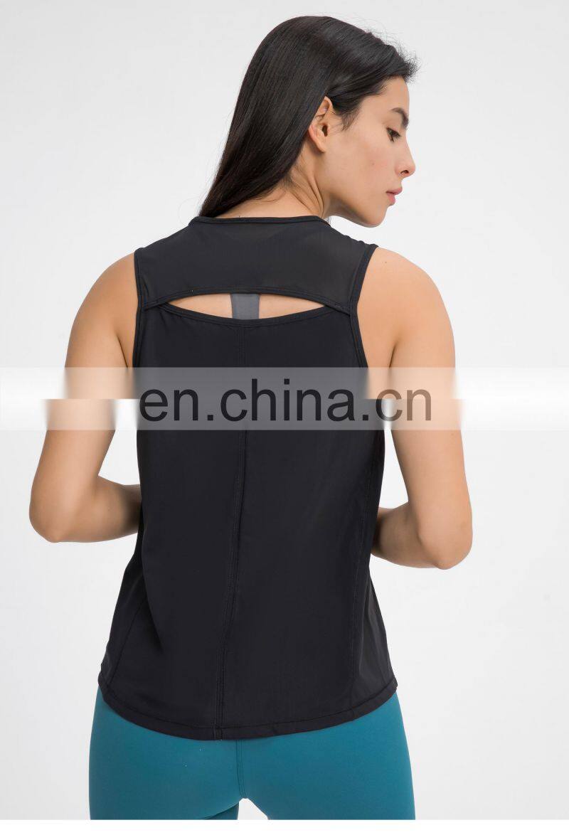 Oem Womens Yoga Tank Tops Plus Size Hollow Out Back Sports T Shirts With Mesh