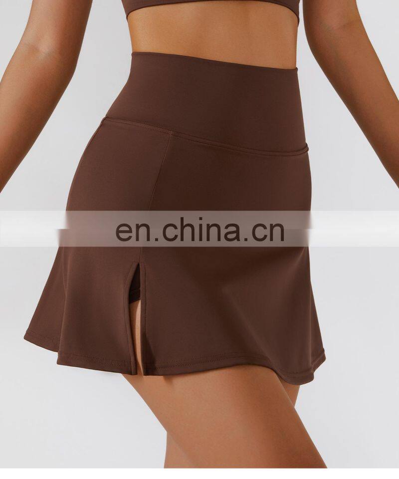 Tik Tok Anti Glare Women Tennis Pleated Skirts Solid Color Outdoor Active Wears