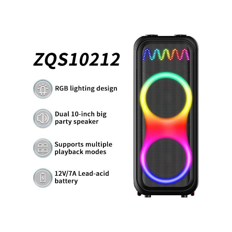 ZQS10212 super power 120W wireless 10-inch*2  deep bass OEM party speaker with colorful lights