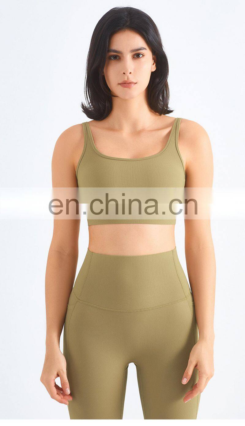 Custom Rib Adjustable Buckle Sports Bras Backless Gym High Impact Yoga Top