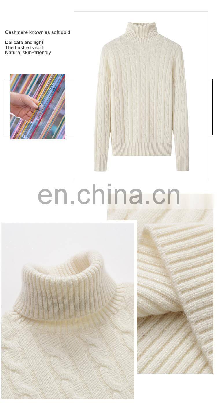 Elegant 100% Cashmere Pullover for Women Turtleneck Solid Color Knitted Sweater Casual Style with Front Logo for Winter Season