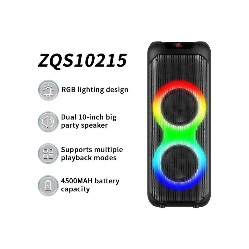 ZQS10215 super power 60W wireless 10-inch*2 deep bass OEM party speaker with colorful lights
