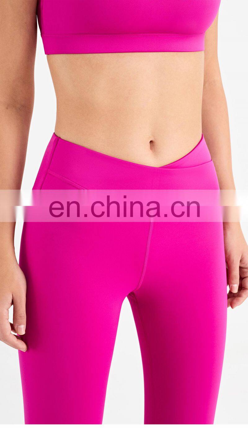 Crossover Waist Leggings Woman Scrunch Butt High Rise Fitness Yoga Pants Leggings Pitaya
