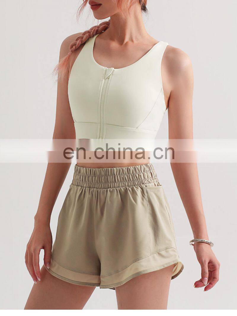 LOLOLULU Front Anti Slip Zipper Sports Bras Workout High Impact Yoga Backless Top