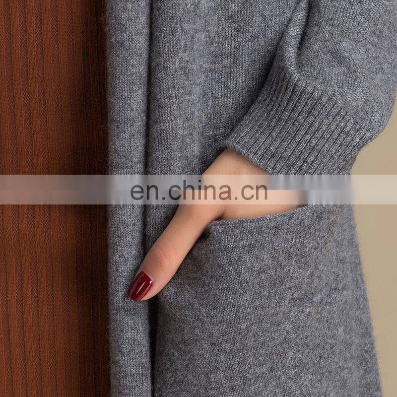 Women's Casual 100% Cashmere Cardigan Sweater Long Sleeve and Solid Pattern for Autumn Season OEM Service Available
