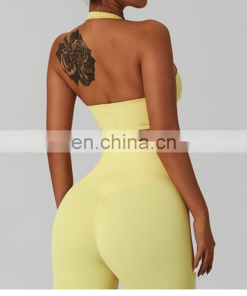 Sexy Halter Workout Front Folding Sports Bras Wholesale Backless Yoga Quick Dry Tops