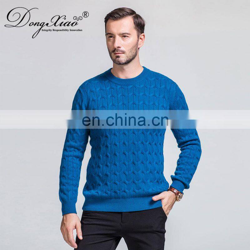 Classic Brand Men's Cable Knit Pullover 100% Pure Cashmere Winter Sweater with Crew Neck collar