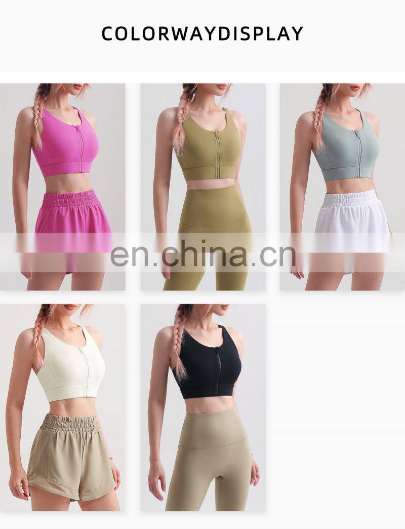 LOLOLULU Front Anti Slip Zipper Sports Bras Workout High Impact Yoga Backless Top