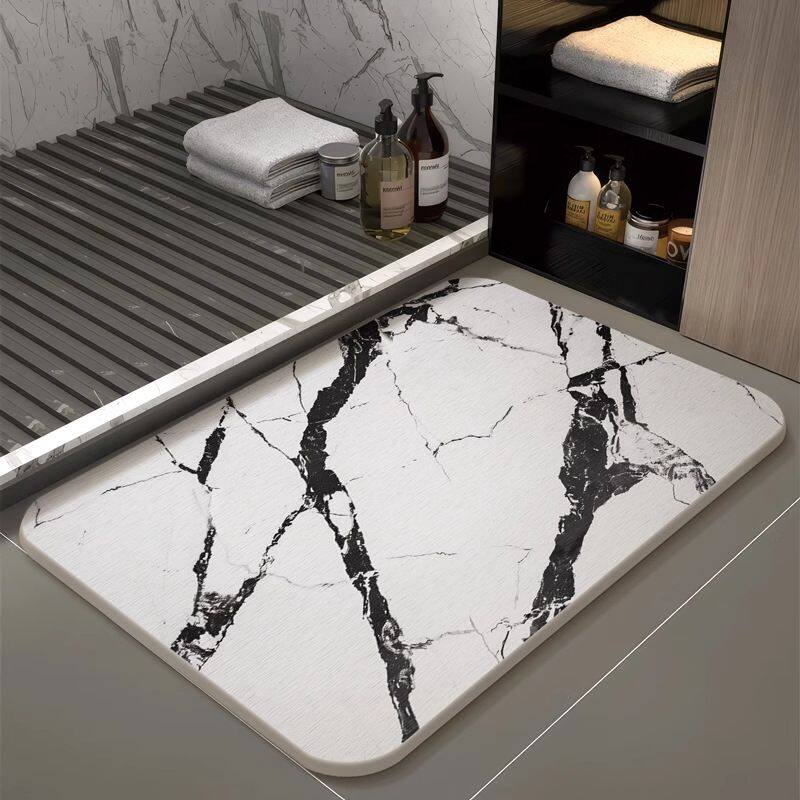 Marble Printing Diatomite Stone Bath Mat for Bathroom (11)