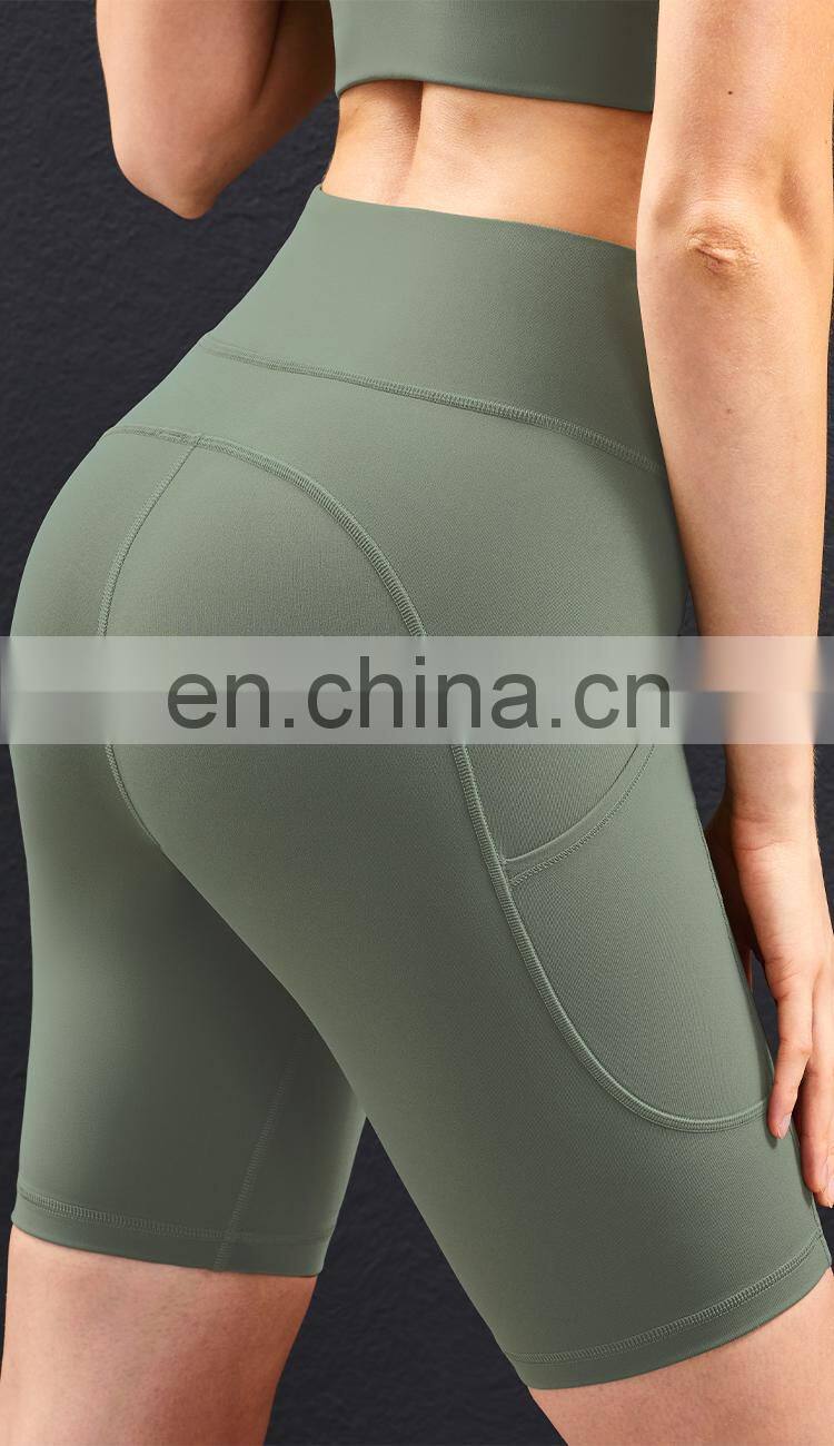 2021 New Arrival Women Biker Shorts With Pocket High Waist Elastic Skinny Short