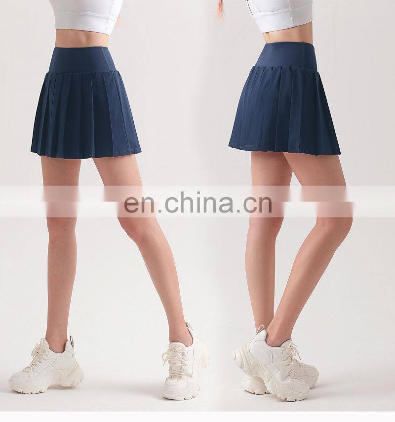 Newly 2 In 1 Pleated Tennis Skirt Quick Drying Sports Skirts Shorts With Side Pockets