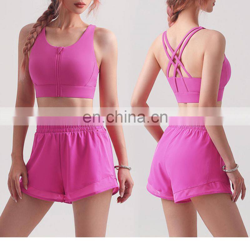 LOLOLULU Front Anti Slip Zipper Sports Bras Workout High Impact Yoga Backless Top