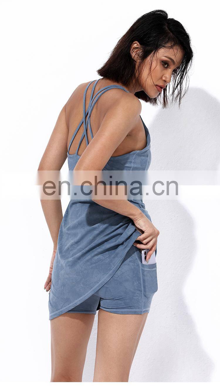 OEM Custom Breathable Elastic Solid 2021 Tennis Dress With Shorts Sexy Tennis Skirt Two Piece For Women