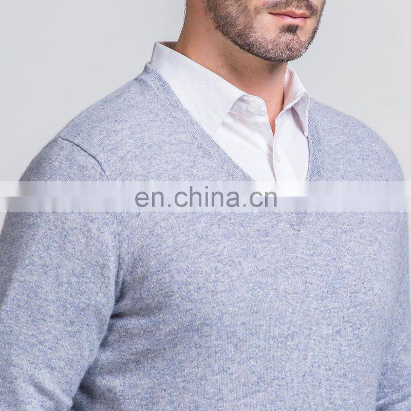 High Quality 100% Merino Wool V-Neck Knitted Sweater for Men Basic Style Plus Size Solid Pattern