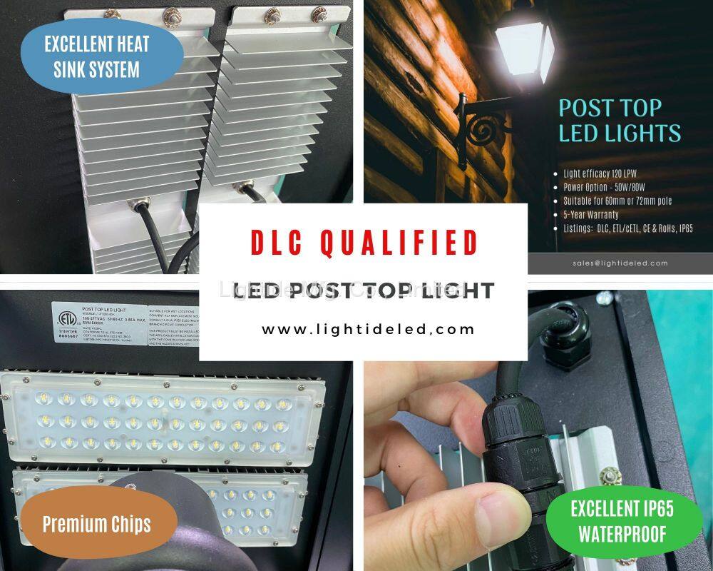 Lightide DLC QPL LED Post Top Light Fixture 50w-80w