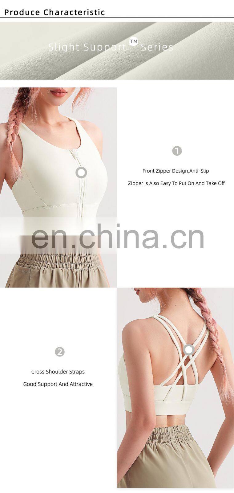 LOLOLULU Front Anti Slip Zipper Sports Bras Workout High Impact Yoga Backless Top