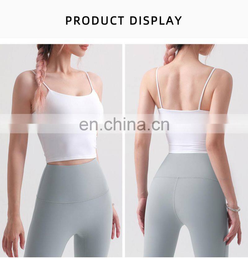Custom 2 In 1 Design Longline Thin Straps Sports Bras Wide Hem Women Tank Tops
