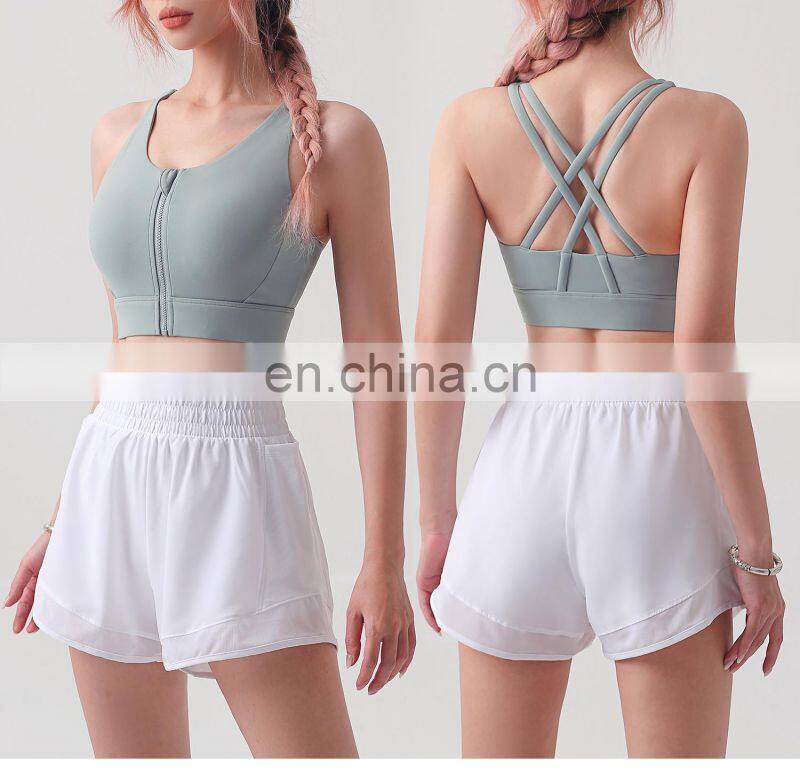 LOLOLULU Front Anti Slip Zipper Sports Bras Workout High Impact Yoga Backless Top