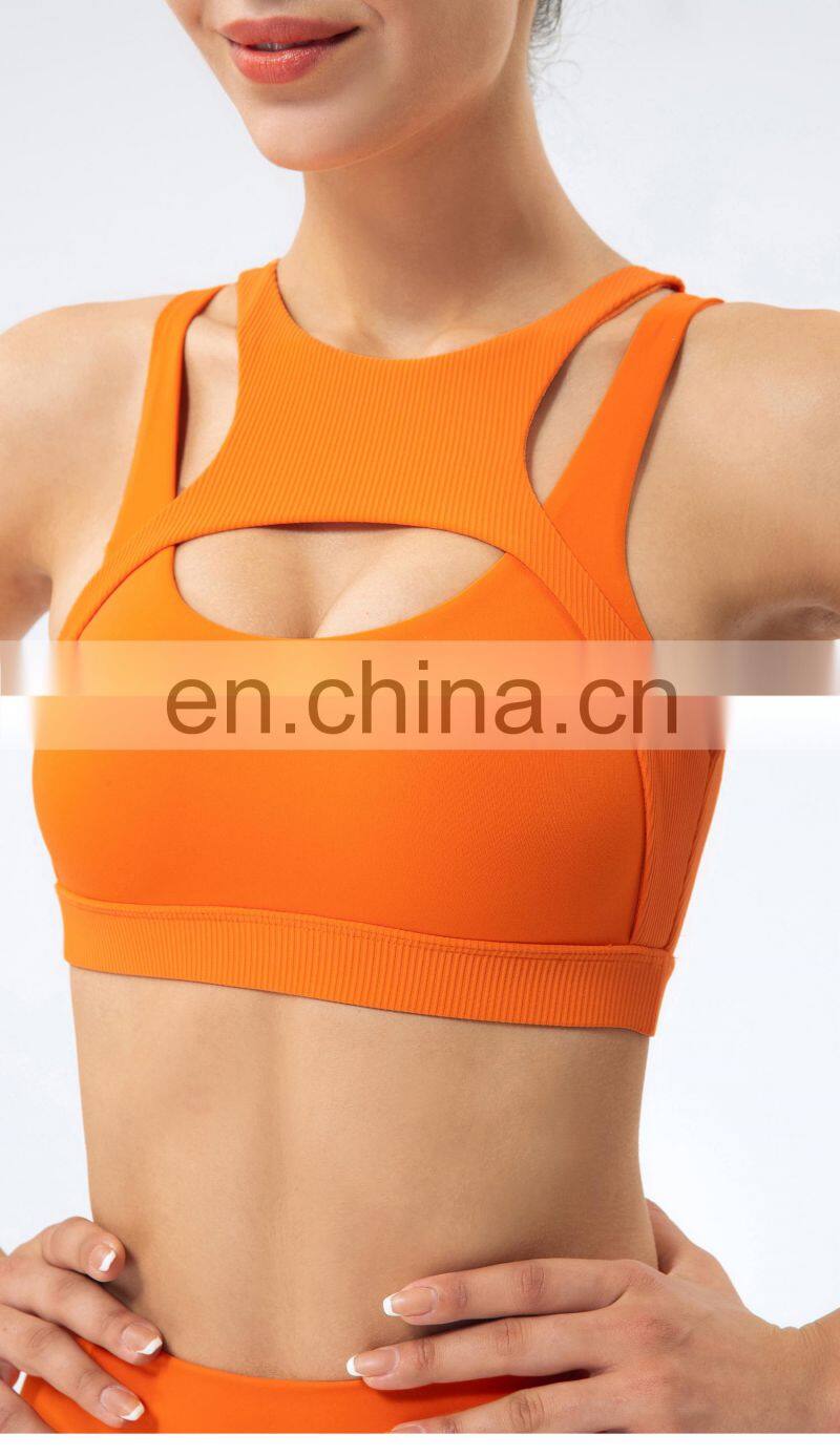 Private Label Workout Sports Bra Leggings Ribbed Hollow Out Sexy Yoga Bra Gym Wear