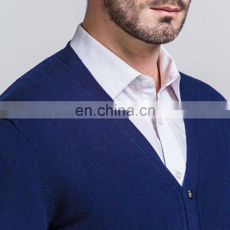 Autumn Spring Men's Wool Cardigan Fashionable Single Breasted Casual Sweater with V-Neck Hand Knitted