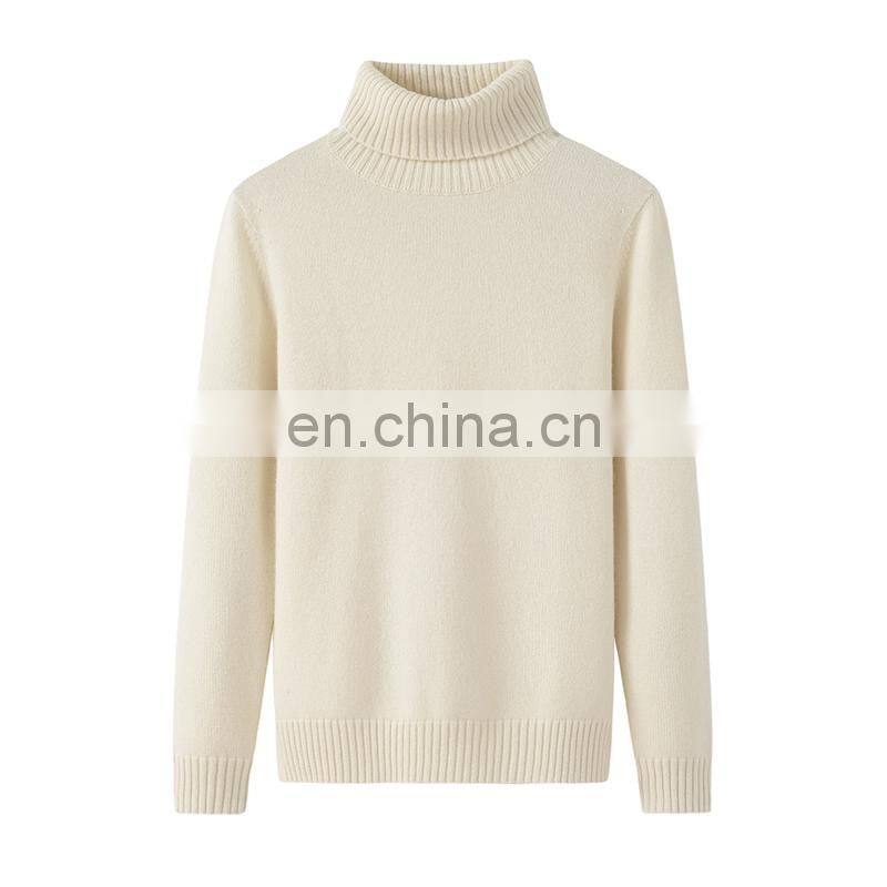 Custom 100% Cashmere Turtleneck Sweater Solid Pattern Long Sleeve Winter Knit Casual Style with Front Logo