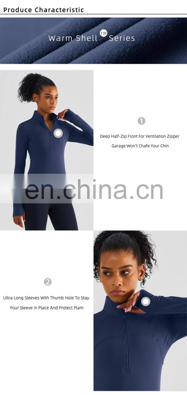 OEM Half Zip Sports Fitness Women Jackets Winter Fleece Long Sleeves Yoga Wear