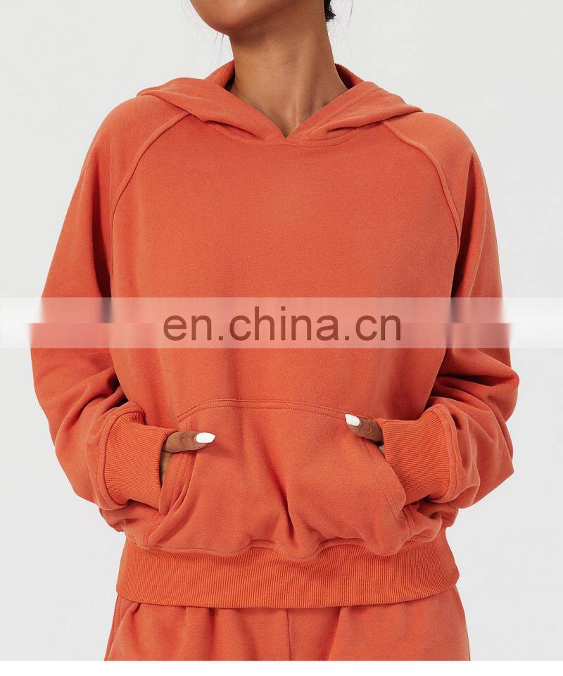 Fall Custom Long Sleeve Casual Warm Fleece Sweatshirt Hoodies Loose Pockets Pullover Tops