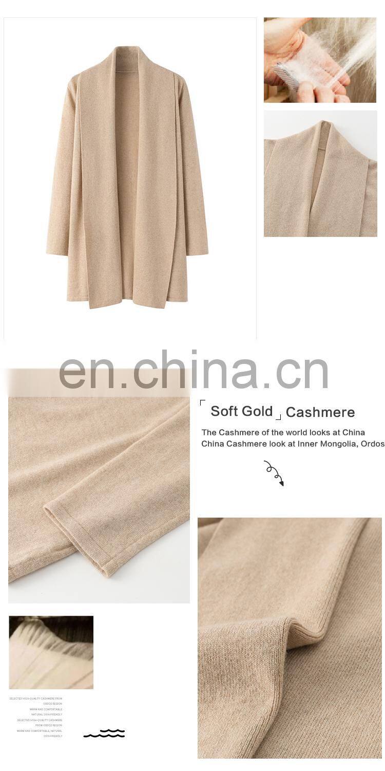 Luxury 2024 Autumn Solid Pattern Pure 100% Cashmere Women's Long Cardigan Knitted Sweater with Front Logo Casual Winter Wear