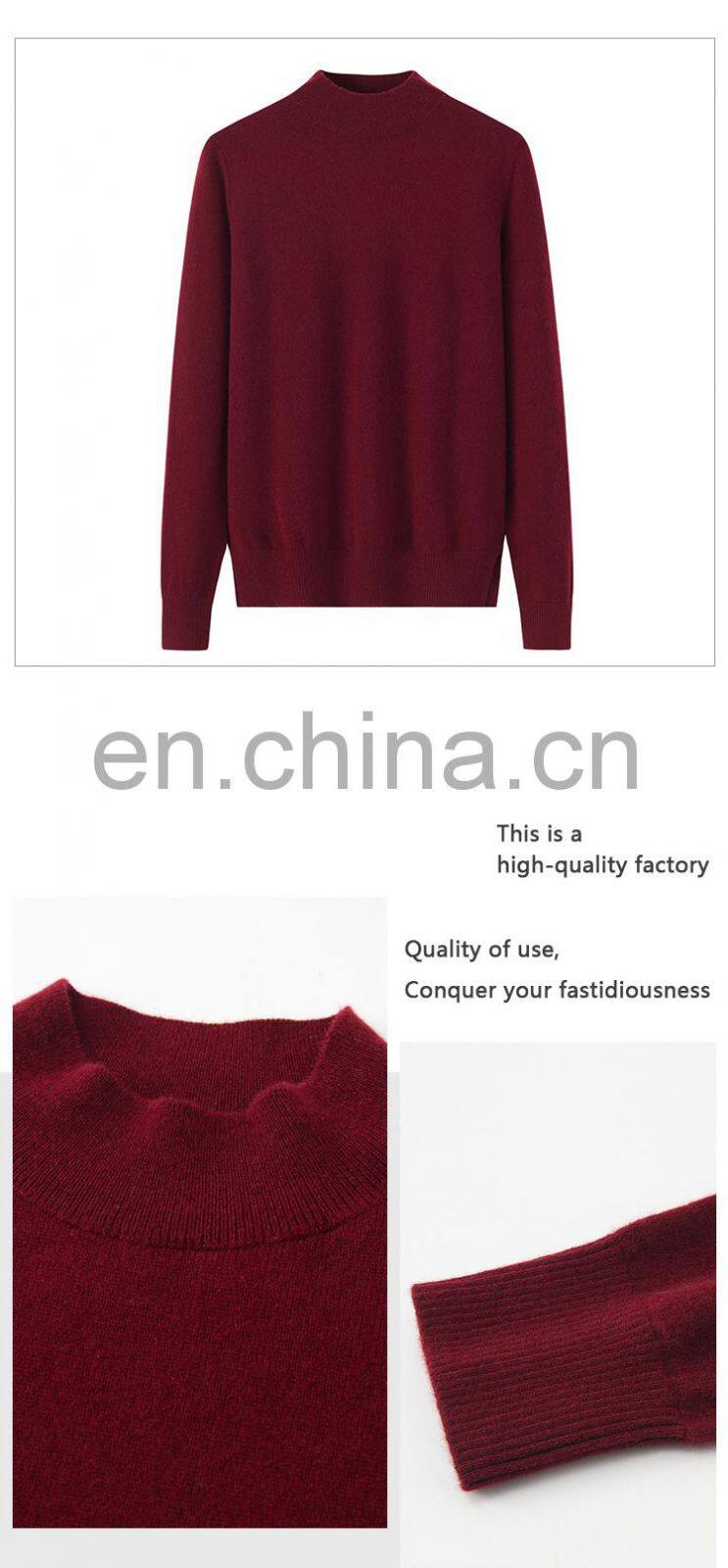 Best Selling 100% Pure Cashmere Sweater Solid Color High Neck 12GG Knitted Long Sleeves Casual Crew Neck Design Front Winter
