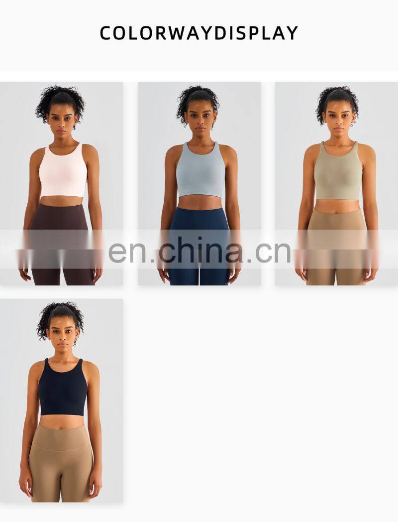 Wholesale High Neck Sports Shockproof Bras Cross Longline Backless Yoga Custom Tank Tops