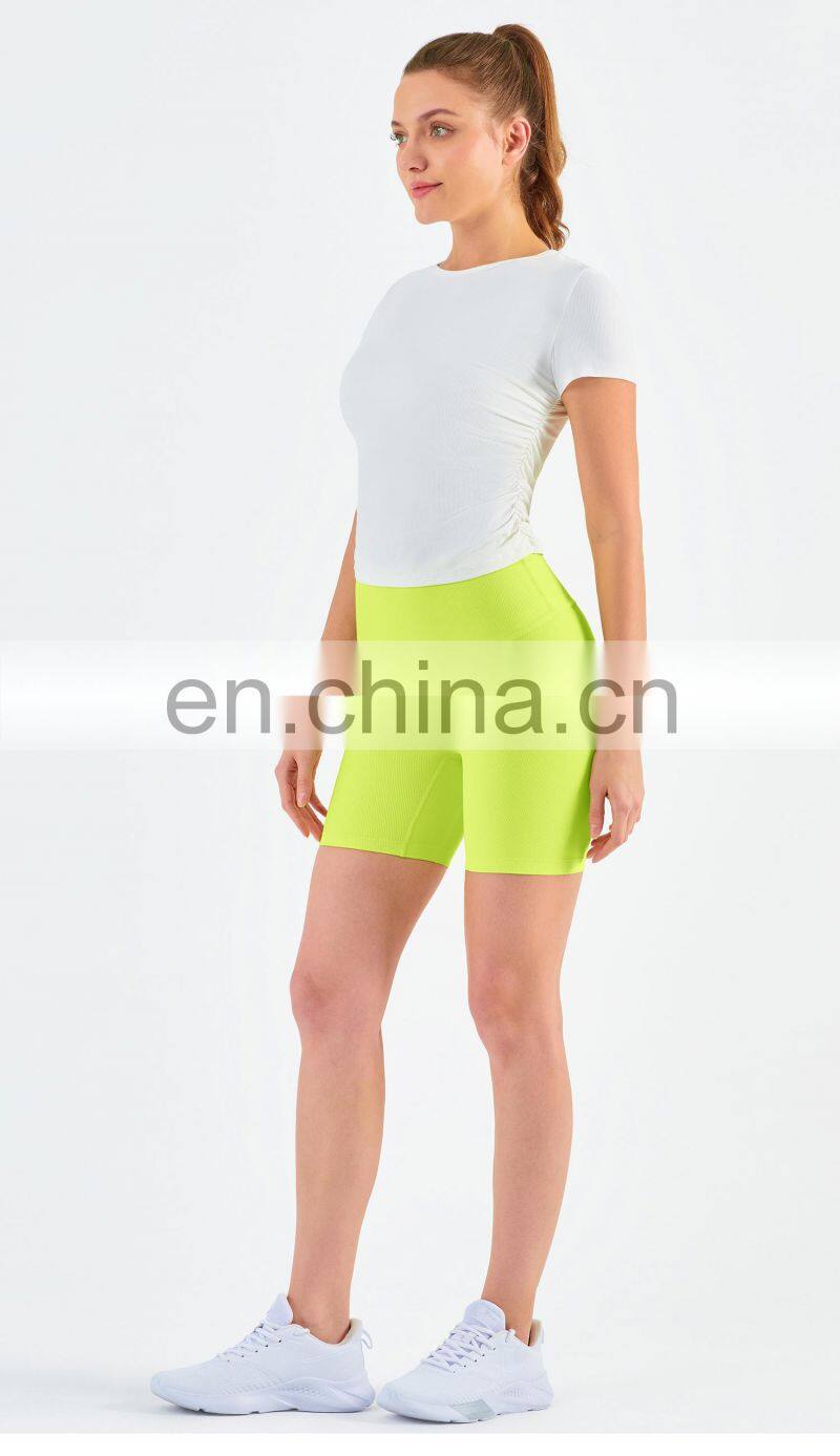 Women Ribbed Short Sleeve Slim Fit T-Shirt And Short Yoga Set Sport Fitness Suit