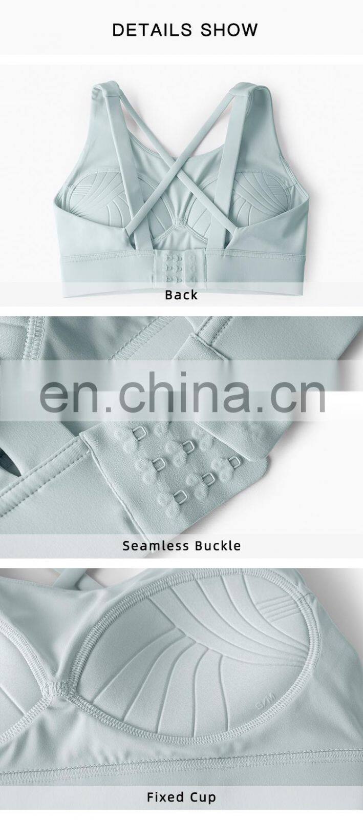 Fixed Cups Sport Cross Back Bras Factory Sale Adjustable Buckle Fitness Workout Tops