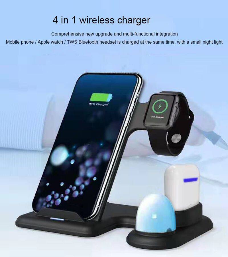 4 in 1  Wireless Charger smart phone watch earphone 15W fast charging power station stand