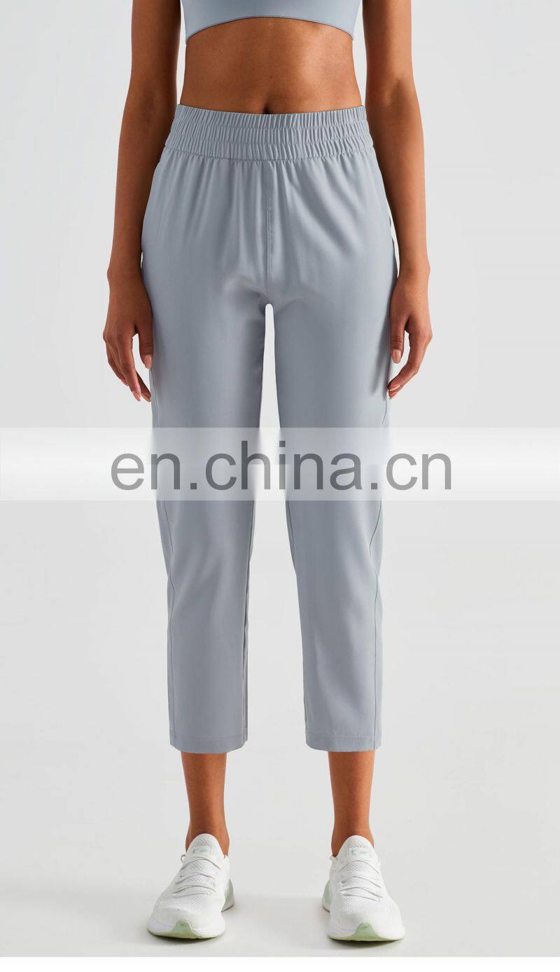 Elastic High Waist Peach Hip Lift Fitness Sweatpants Women Jogging Trouser With Side Pocket