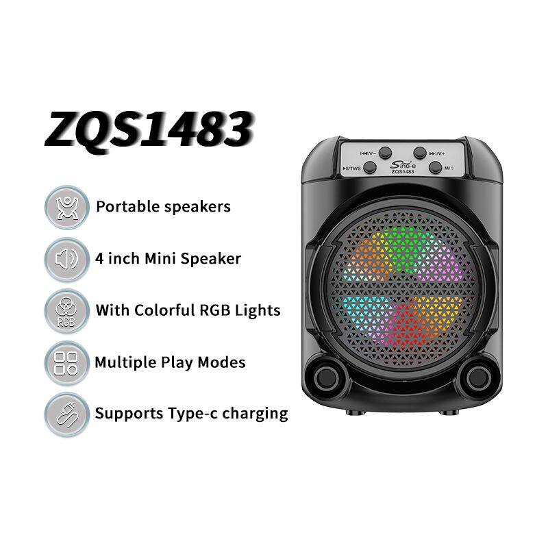 ZQS1483 oem portable 4-inch speaker 8W power wireless bluetooth speaker with colorful lights