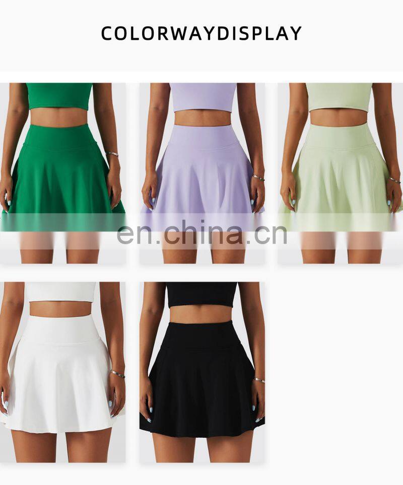 2 In 1 Piece Tennis Skirts With Side Pockets Shorts Wholesale Womens Golf Sportswear
